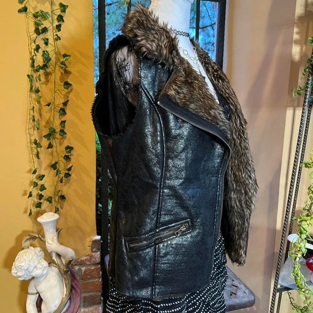 vest black grunge faux fur–trim - Picture 2 of 8